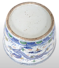Antique Chinese Qing Dynasty Wucai Kangxi Period Porcelain Dragon Censer Bowl