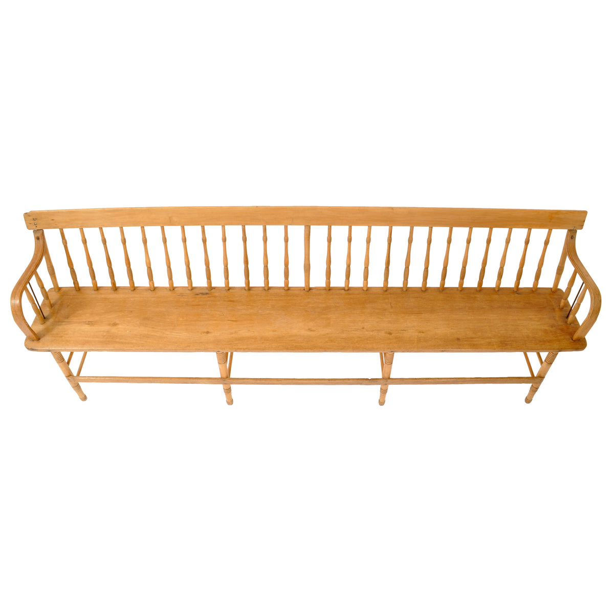 Antique American Windsor Pine & Maple Spindle Back Colonial Deacon's Bench, circa 1840