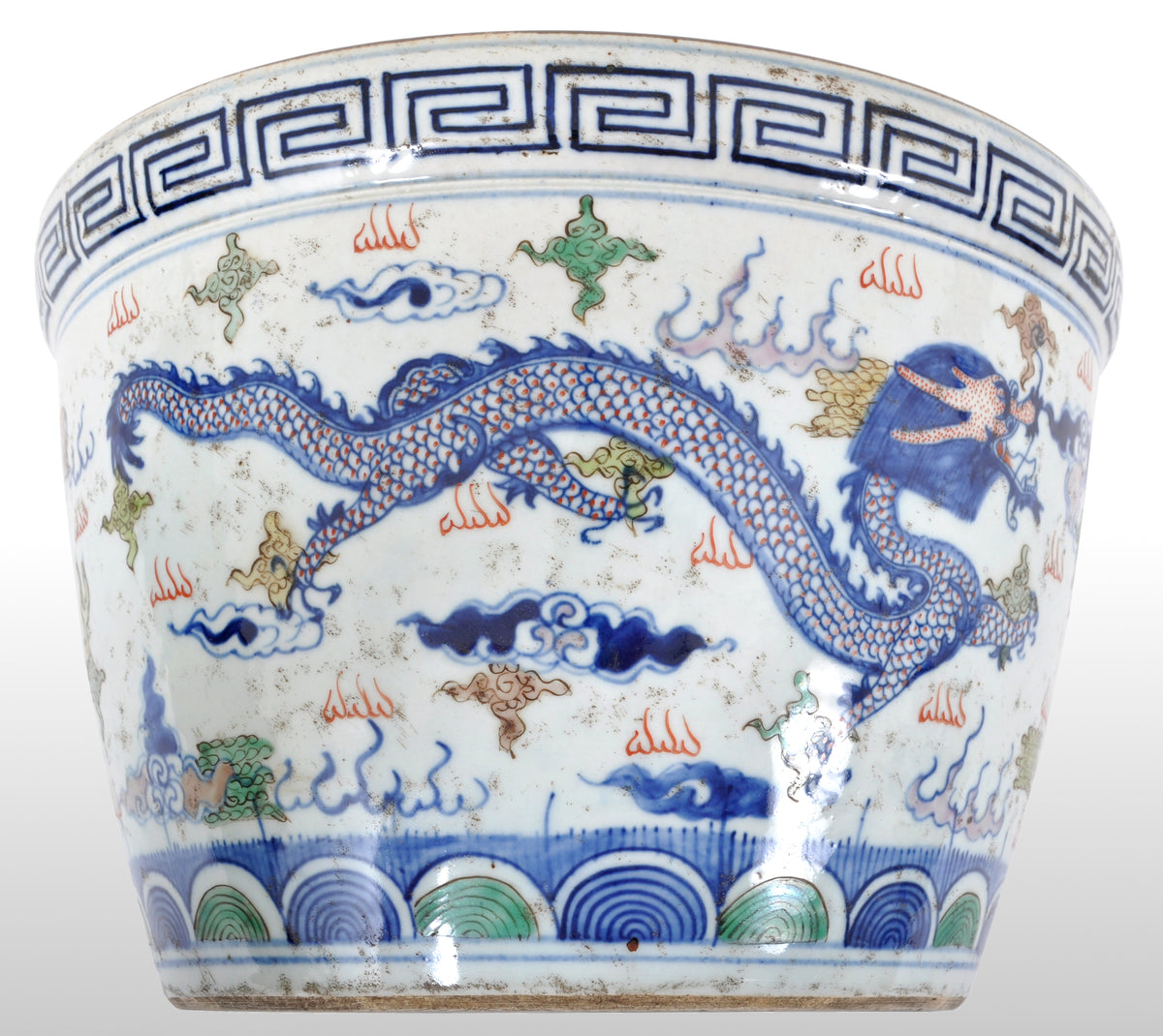 Antique Chinese Qing Dynasty Wucai Kangxi Period Porcelain Dragon Censer Bowl