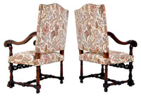 Pair of Antique Baroque Carved Mahogany Throne Chairs, circa 1870