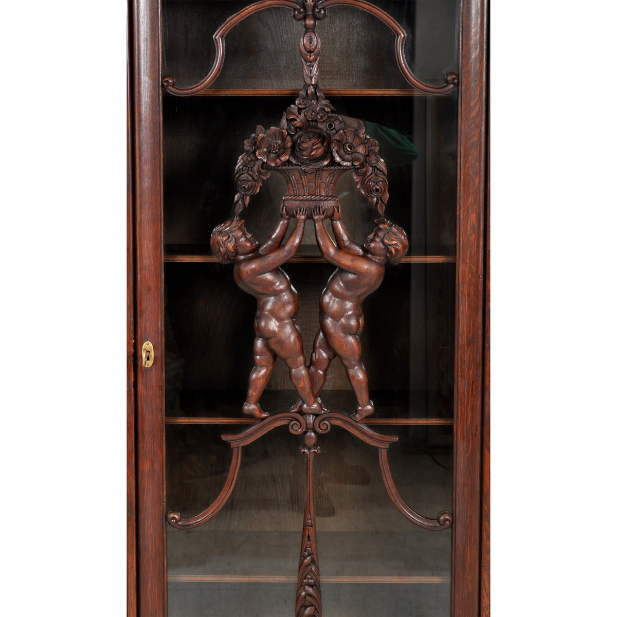 Antique German Baroque Revival Carved Oak Bookcase / Bibliotheque / Library Cabinet, circa 1890
