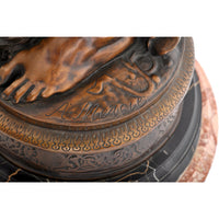 "David Apres le Combat" Antique French Bronze Statue & Marble Column by Antonin Mercie (1845-1916), circa 1880