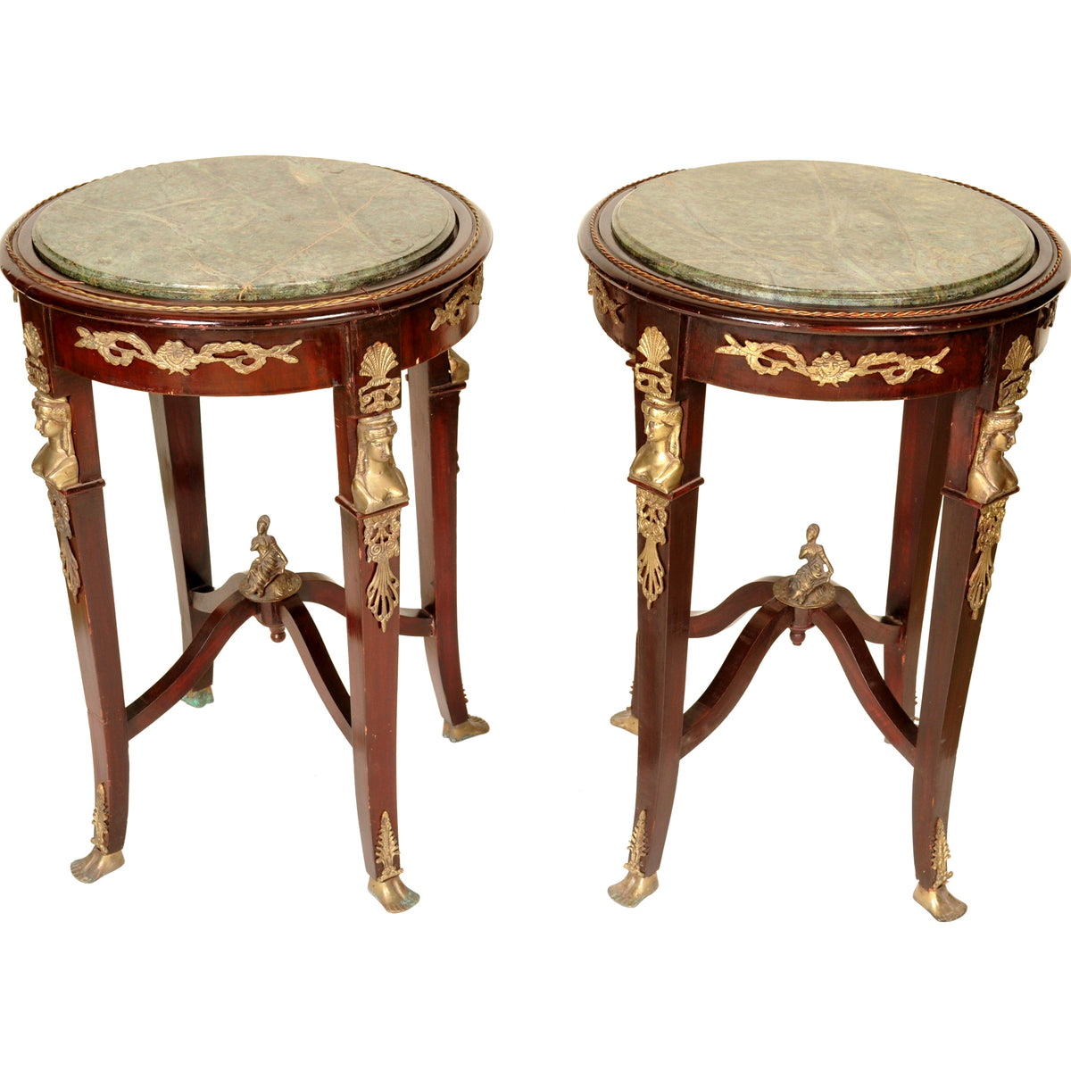Pair of Antique French Egyptian Revival Marble Topped Tables, 1920s