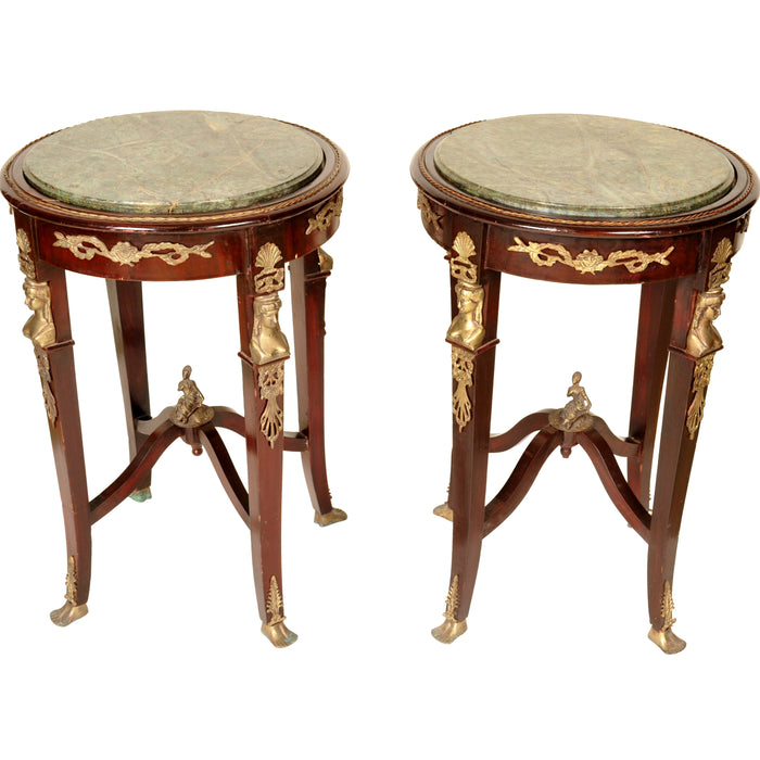 Pair of Antique French Egyptian Revival Marble Topped Tables, 1920s