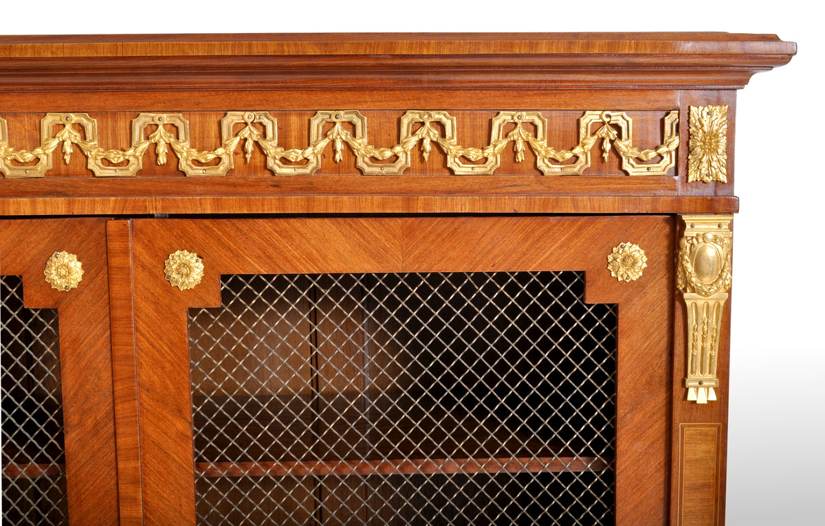Antique French Louis XV Walnut Inlay Parquetry Ormolu Bibliotheque / Bookcase, circa 1890