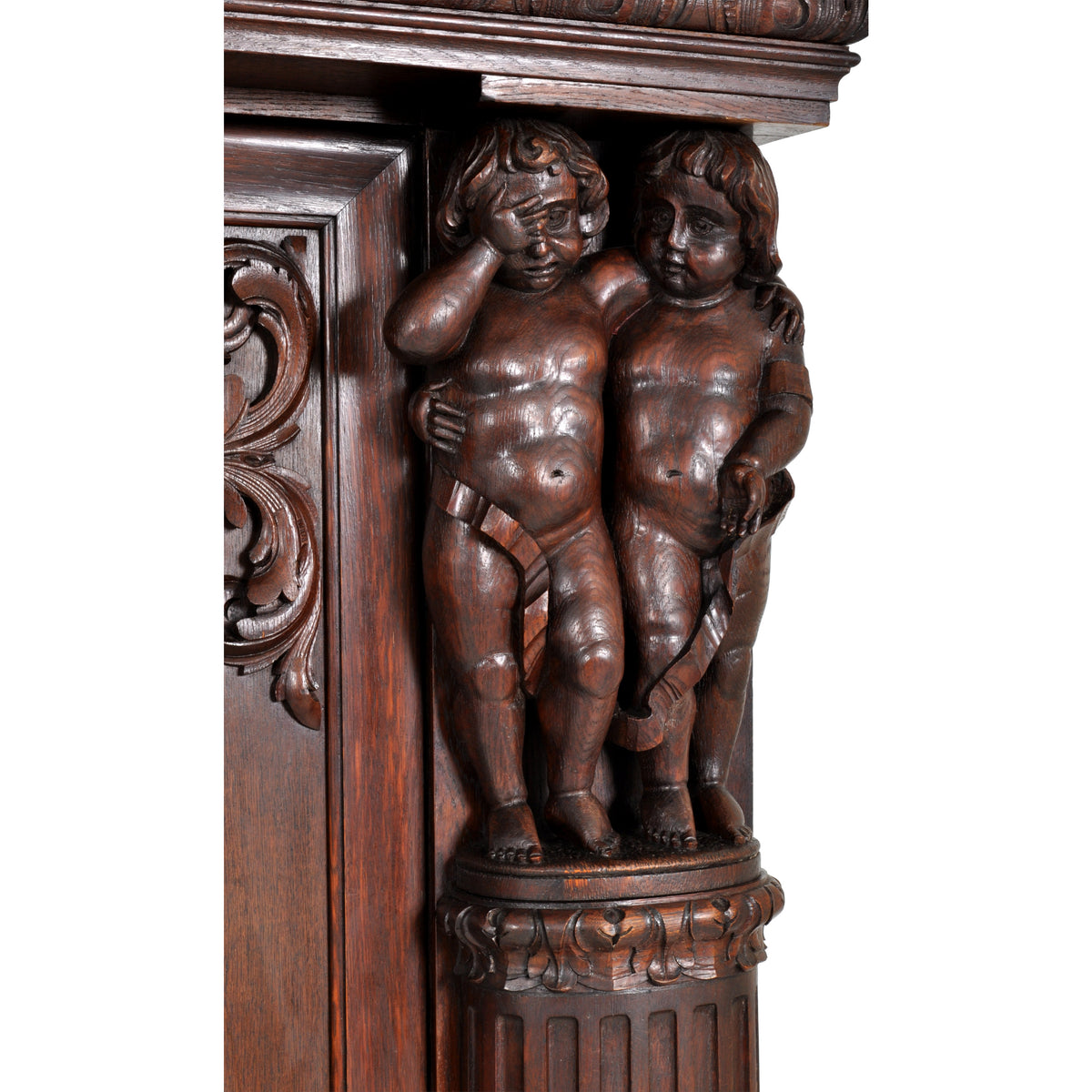 Antique German Baroque Revival Carved Oak Bookcase / Bibliotheque / Library Cabinet, circa 1890