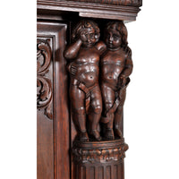 Antique German Baroque Revival Carved Oak Bookcase / Bibliotheque / Library Cabinet, circa 1890