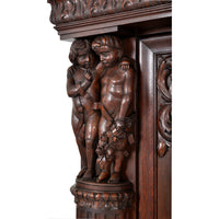 Antique German Baroque Revival Carved Oak Bookcase / Bibliotheque / Library Cabinet, circa 1890