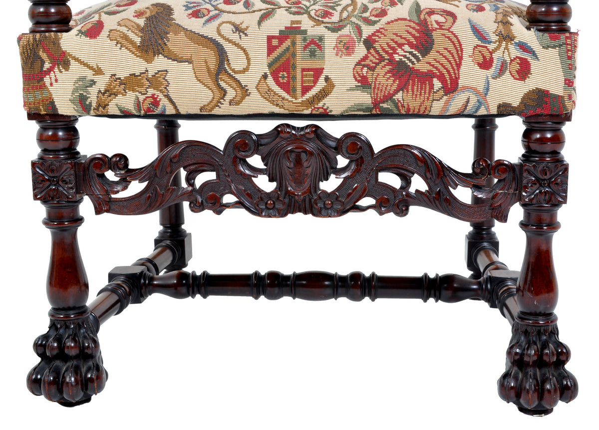Pair of Antique Baroque Carved Mahogany Throne Chairs, circa 1870