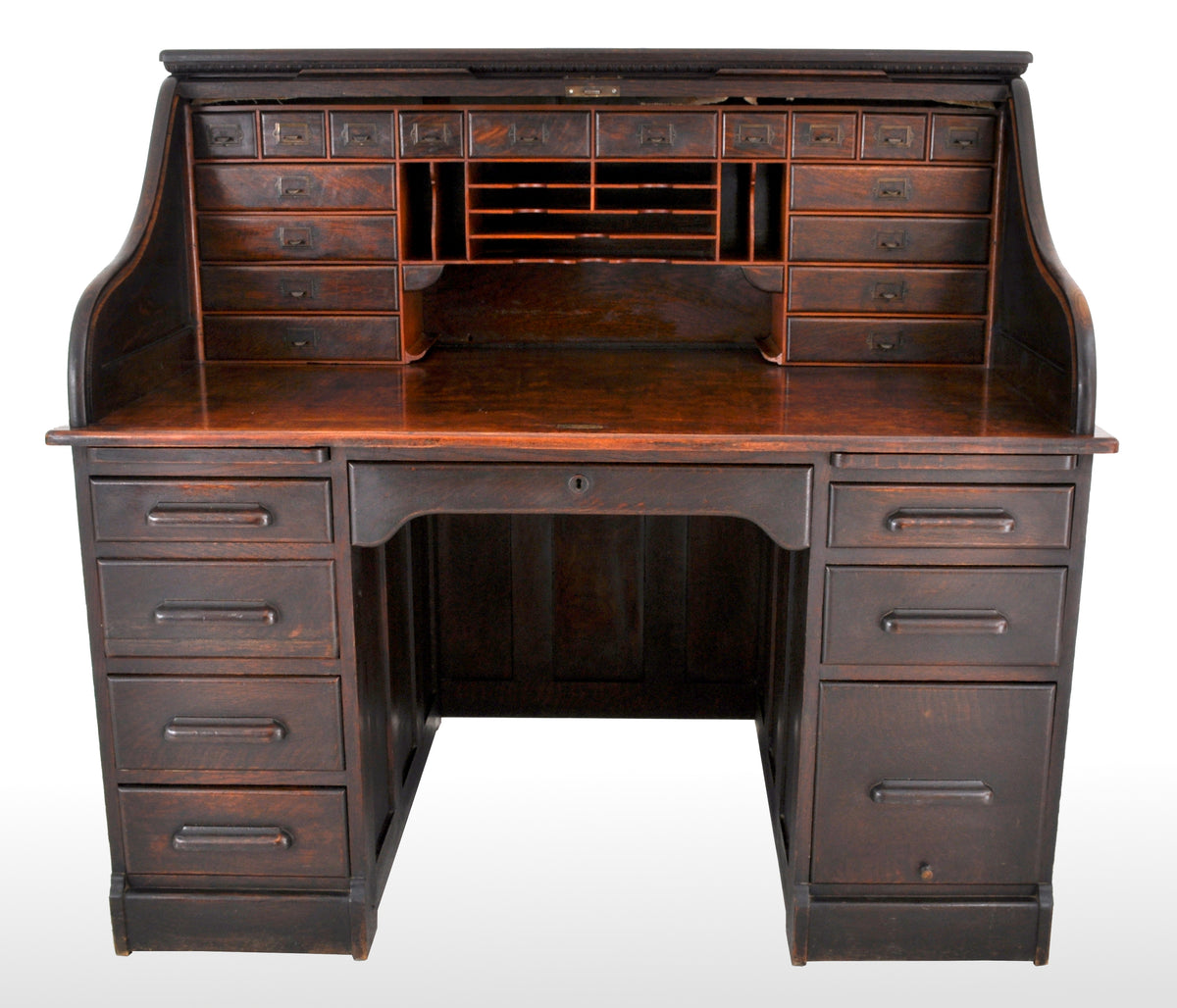 Antique American Victorian Oak Roll Top 'S Curve' Tambor Desk, circa 1880