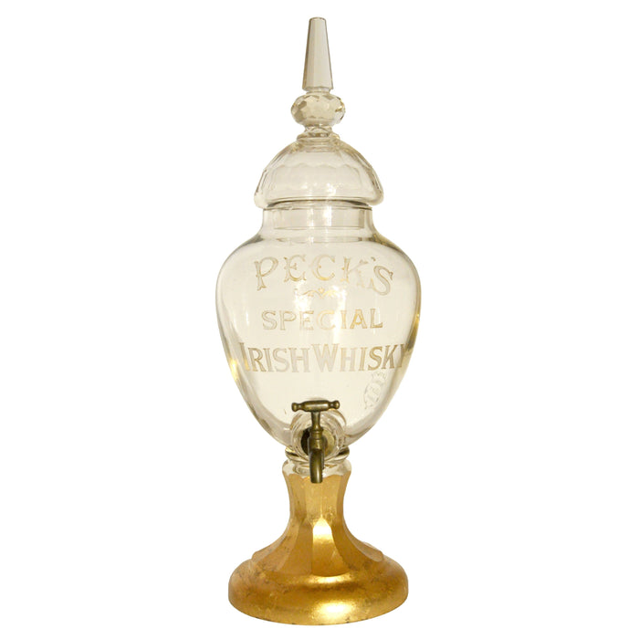 Large Antique Cut Glass Crystal Peck's Irish Whisky Dispenser / Decanter, circa 1870