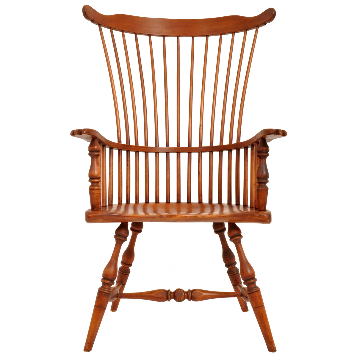 Pair of Antique Cherry Comb Fan Back Windsor Arm Chairs, Pennsylvania, circa 1900