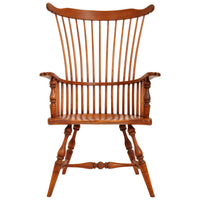 Pair of Antique Cherry Comb Fan Back Windsor Arm Chairs, Pennsylvania, circa 1900