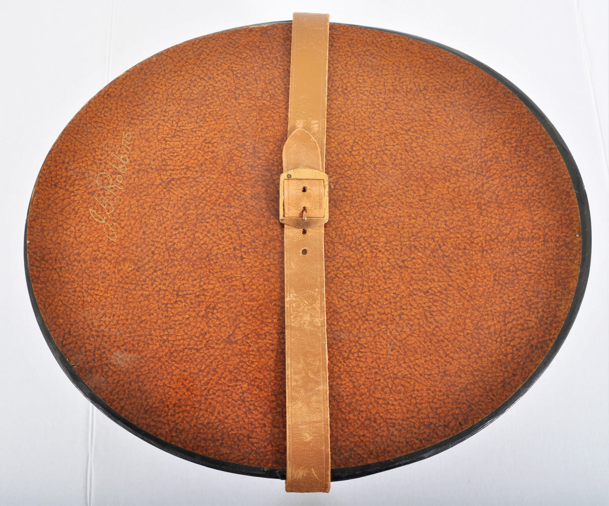 Antique Leather Strapped Saddle-Shaped Hat Box, Knox of New York, Circa 1900
