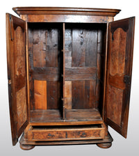Antique French Provincial Finely Figured Walnut Wedding Armoire, circa 1750