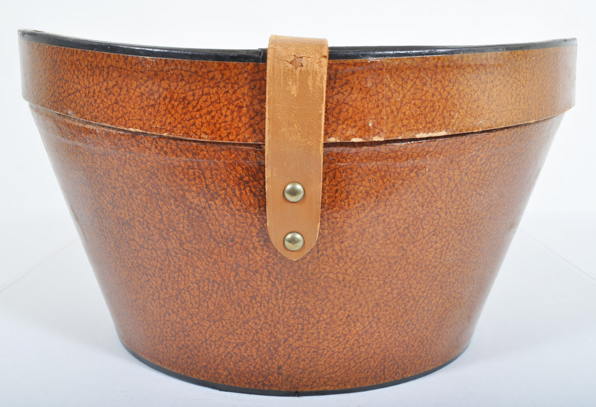 Antique Leather Strapped Saddle-Shaped Hat Box, Knox of New York, Circa 1900