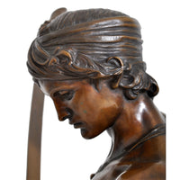 "David Apres le Combat" Antique French Bronze Statue & Marble Column by Antonin Mercie (1845-1916), circa 1880