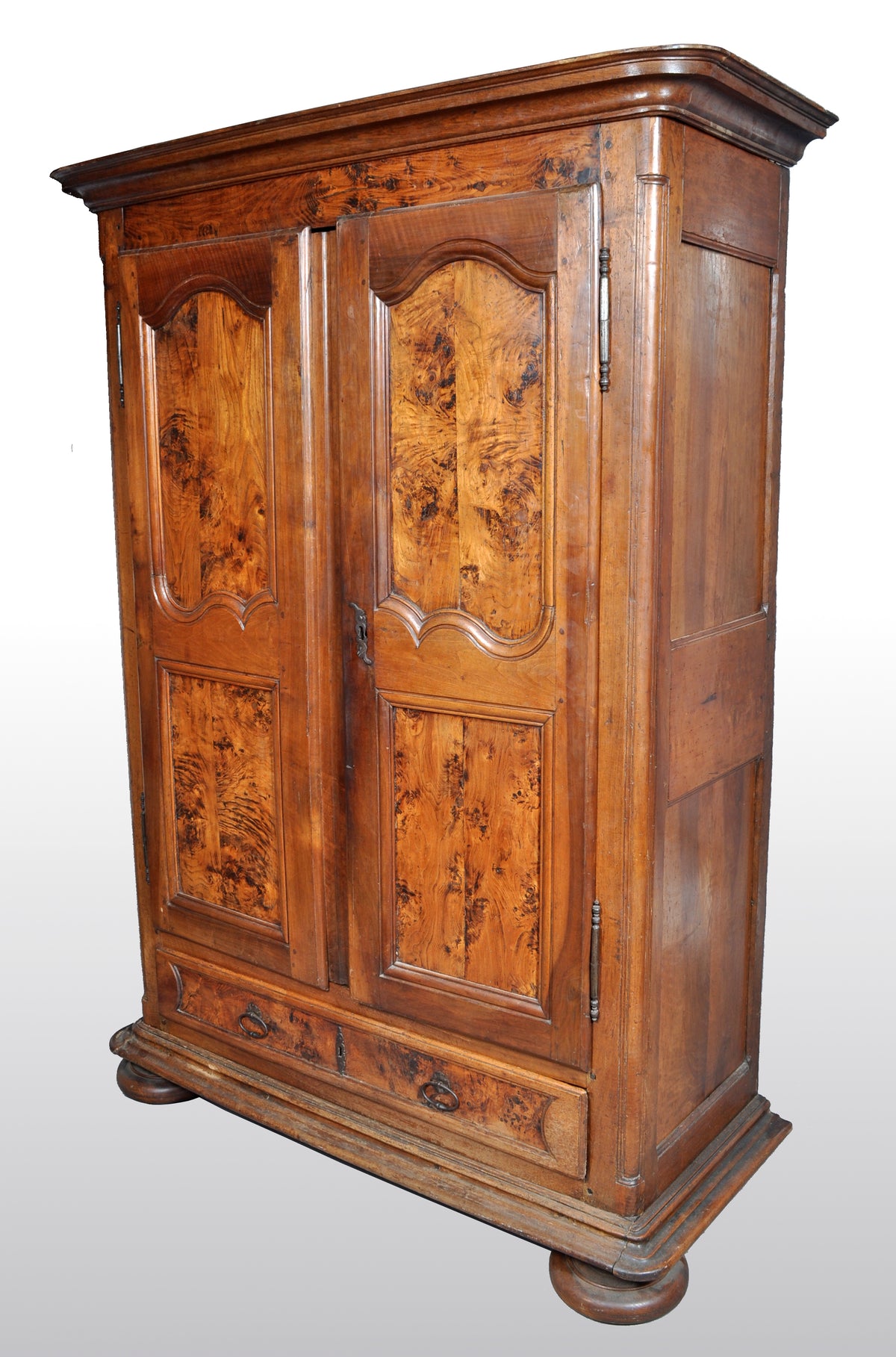 Antique French Provincial Finely Figured Walnut Wedding Armoire, circa 1750