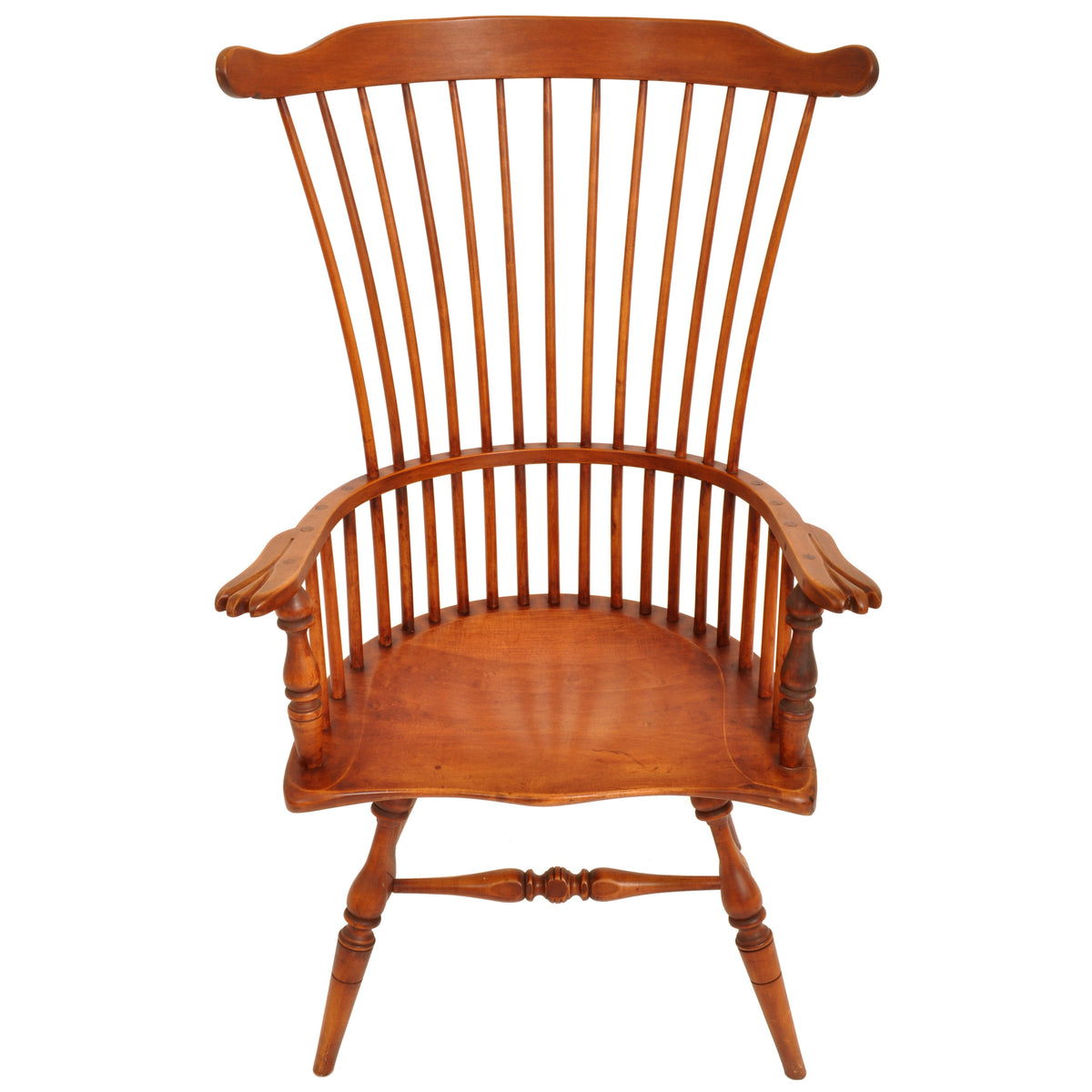 Pair of Antique Cherry Comb Fan Back Windsor Arm Chairs, Pennsylvania, circa 1900