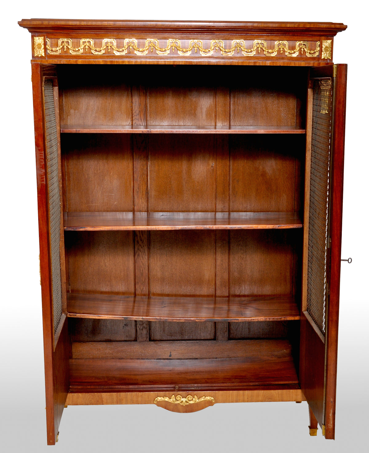 Antique French Louis XV Walnut Inlay Parquetry Ormolu Bibliotheque / Bookcase, circa 1890