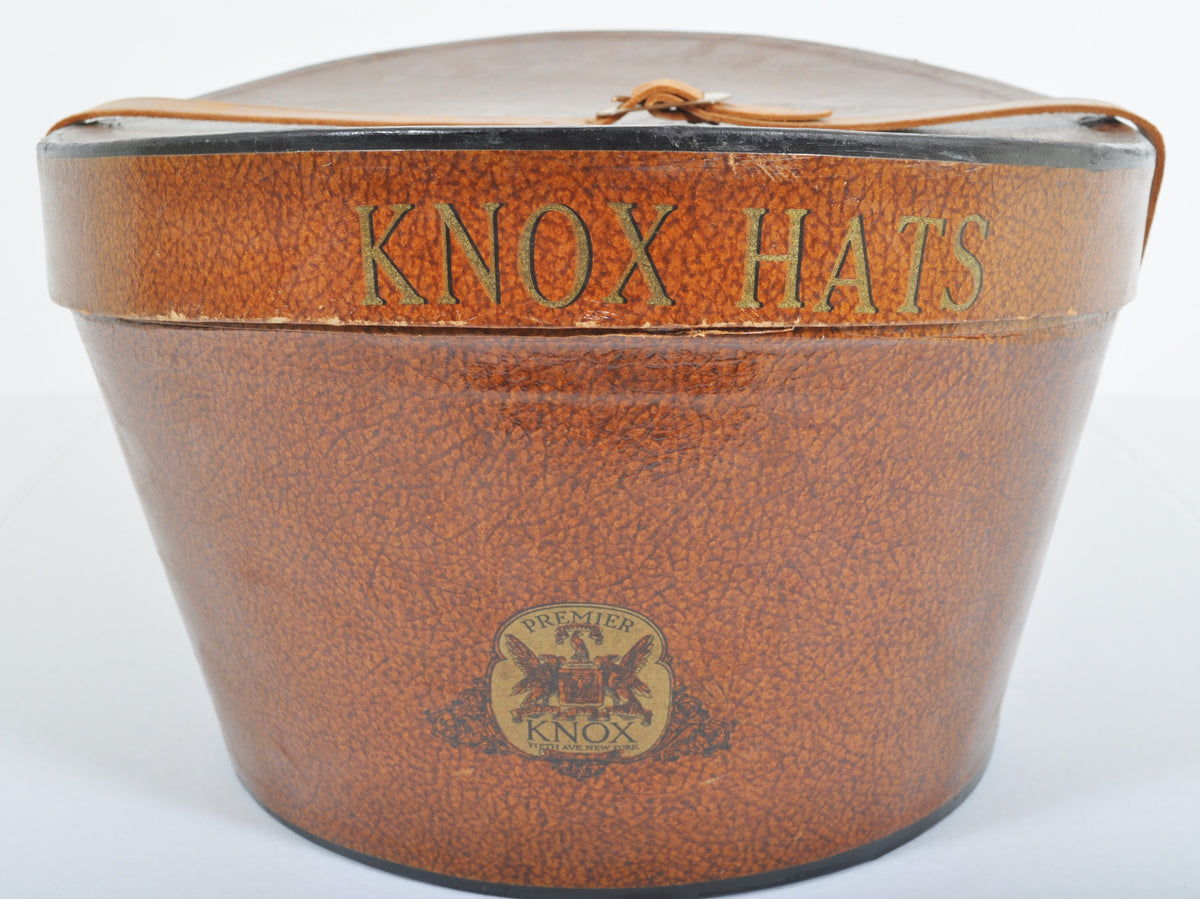 Antique Leather Strapped Saddle-Shaped Hat Box, Knox of New York, Circa 1900