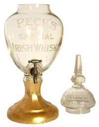 Large Antique Cut Glass Crystal Peck's Irish Whisky Dispenser / Decanter, circa 1870