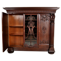 Antique German Baroque Revival Carved Oak Bookcase / Bibliotheque / Library Cabinet, circa 1890