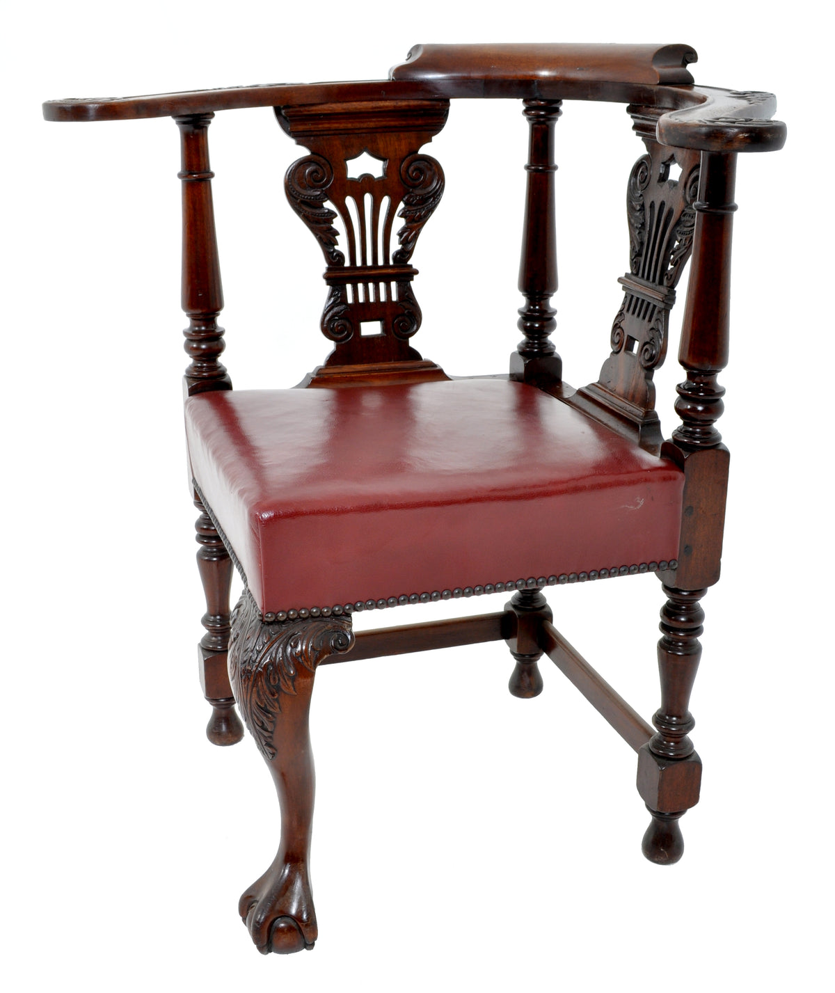 Antique Early Victorian Chippendale Mahogany Carved Corner Chair, circa 1845
