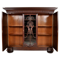 Antique German Baroque Revival Carved Oak Bookcase / Bibliotheque / Library Cabinet, circa 1890