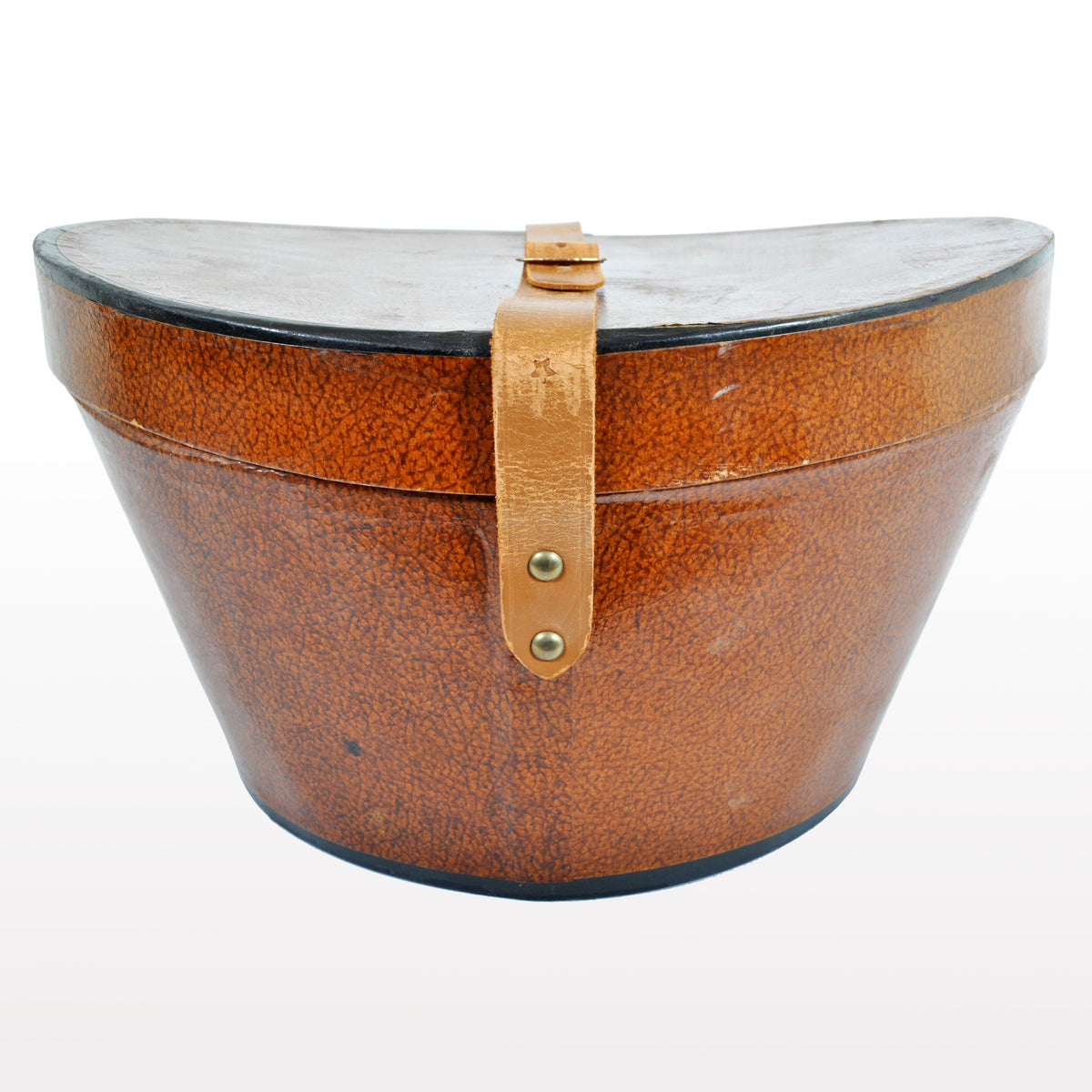 Antique Leather Strapped Saddle-Shaped Hat Box, Knox of New York, Circa 1900