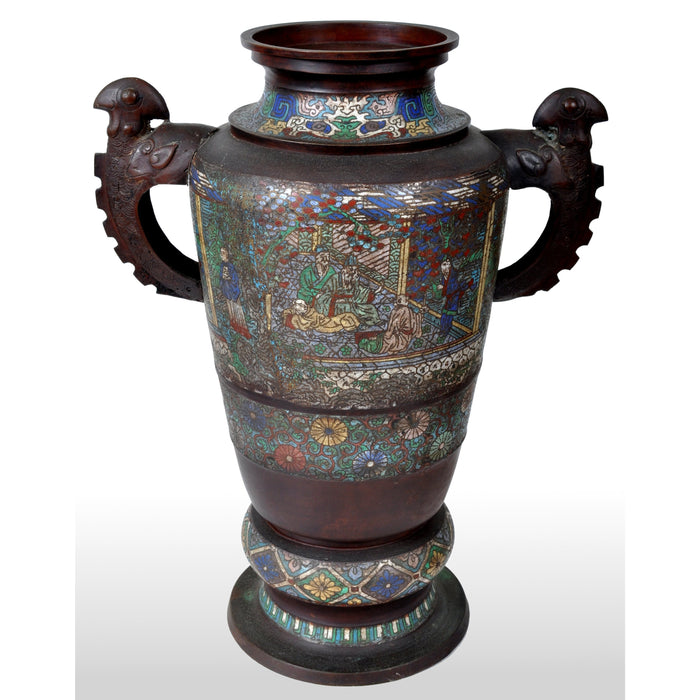 Monumental Antique Archaic Chinese 19th Century Cloisonné Champlevé Bronze Vase, circa 1890