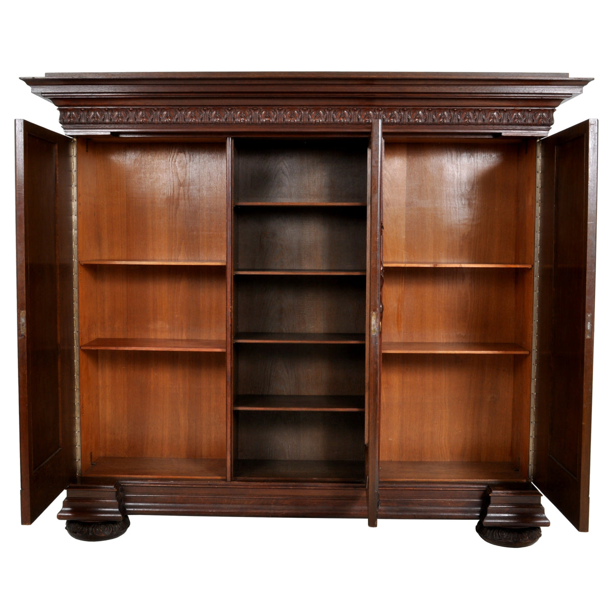 Antique German Baroque Revival Carved Oak Bookcase / Bibliotheque / Library Cabinet, circa 1890