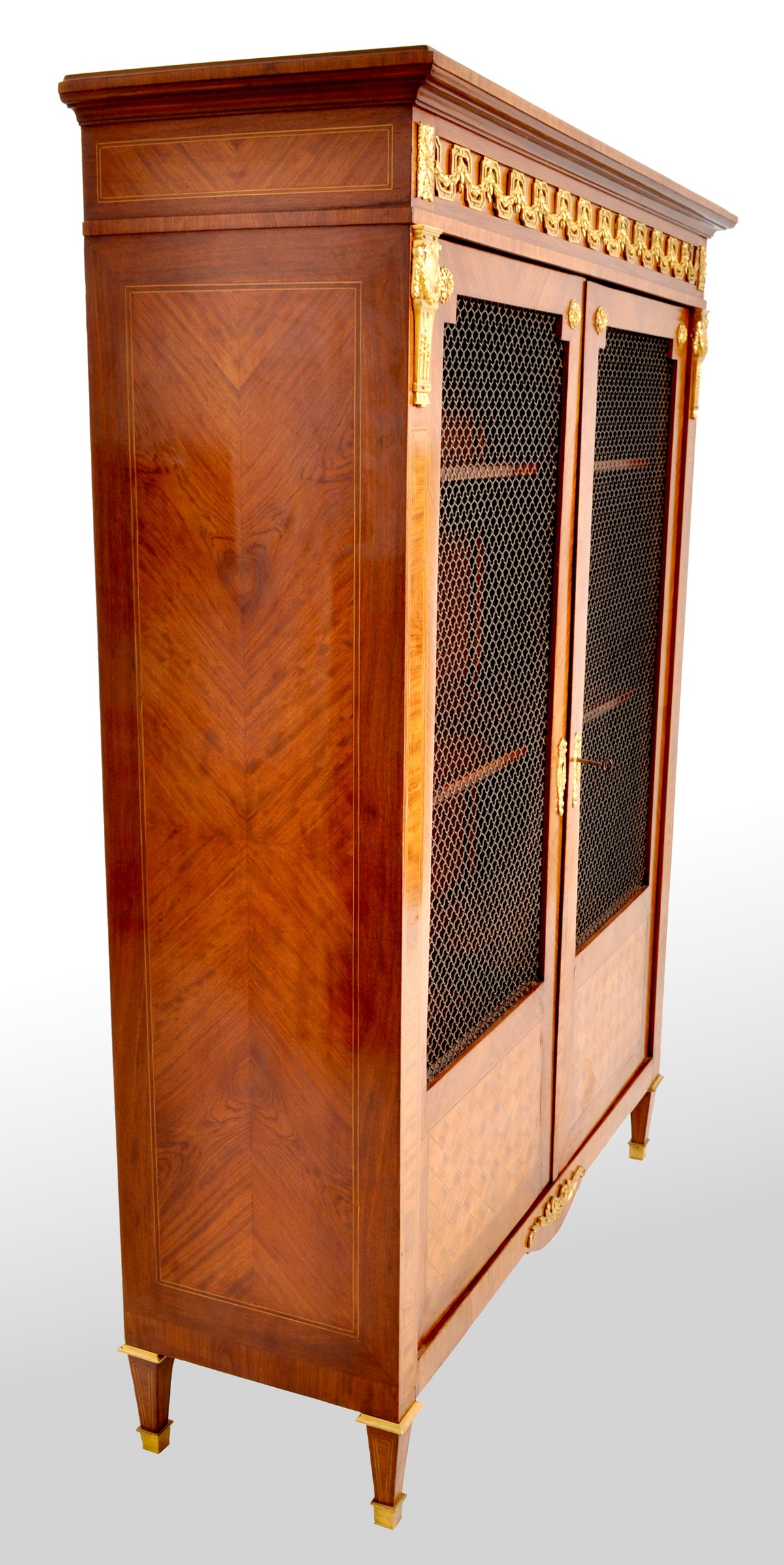 Antique French Louis XV Walnut Inlay Parquetry Ormolu Bibliotheque / Bookcase, circa 1890