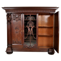 Antique German Baroque Revival Carved Oak Bookcase / Bibliotheque / Library Cabinet, circa 1890