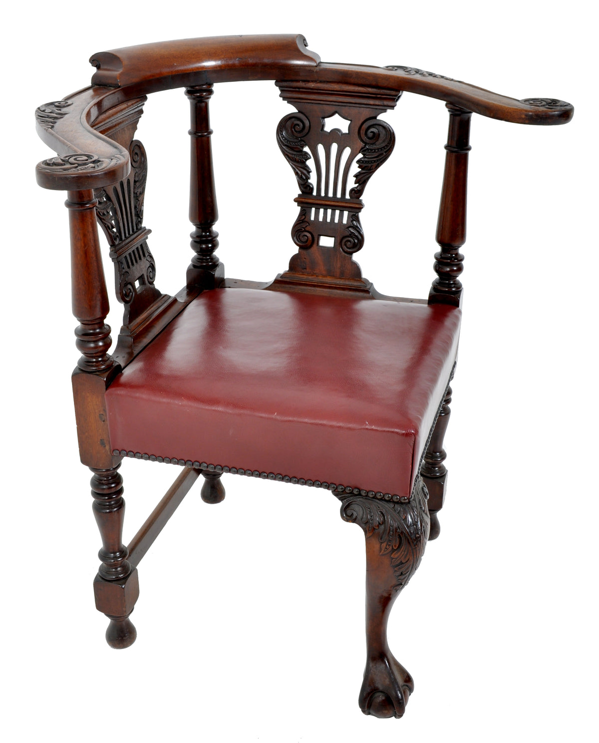 Antique Early Victorian Chippendale Mahogany Carved Corner Chair, circa 1845