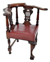 Antique Early Victorian Chippendale Mahogany Carved Corner Chair, circa 1845