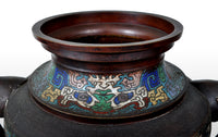 Monumental Antique Archaic Chinese 19th Century Cloisonné Champlevé Bronze Vase, circa 1890