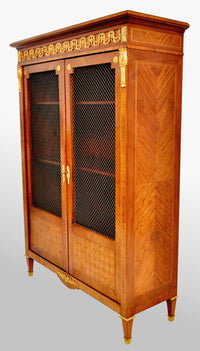 Antique French Louis XV Walnut Inlay Parquetry Ormolu Bibliotheque / Bookcase, circa 1890