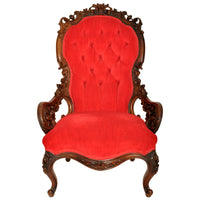 Antique American Laminated & Carved Rococco Armchair, John Belter Meeks NY 1850s