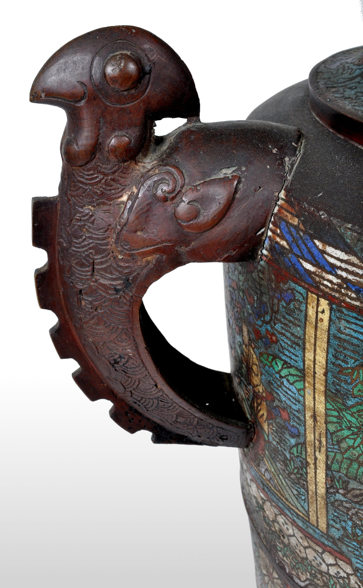 Monumental Antique Archaic Chinese 19th Century Cloisonné Champlevé Bronze Vase, circa 1890
