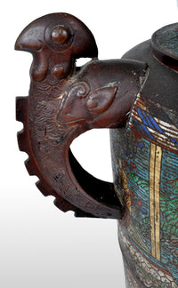 Monumental Antique Archaic Chinese 19th Century Cloisonné Champlevé Bronze Vase, circa 1890