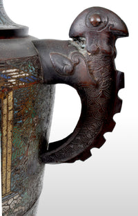 Monumental Antique Archaic Chinese 19th Century Cloisonné Champlevé Bronze Vase, circa 1890
