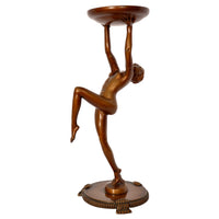 Antique Pair of French Art Deco Bronze Female Nude Dancers Statues Stands Circa 1925