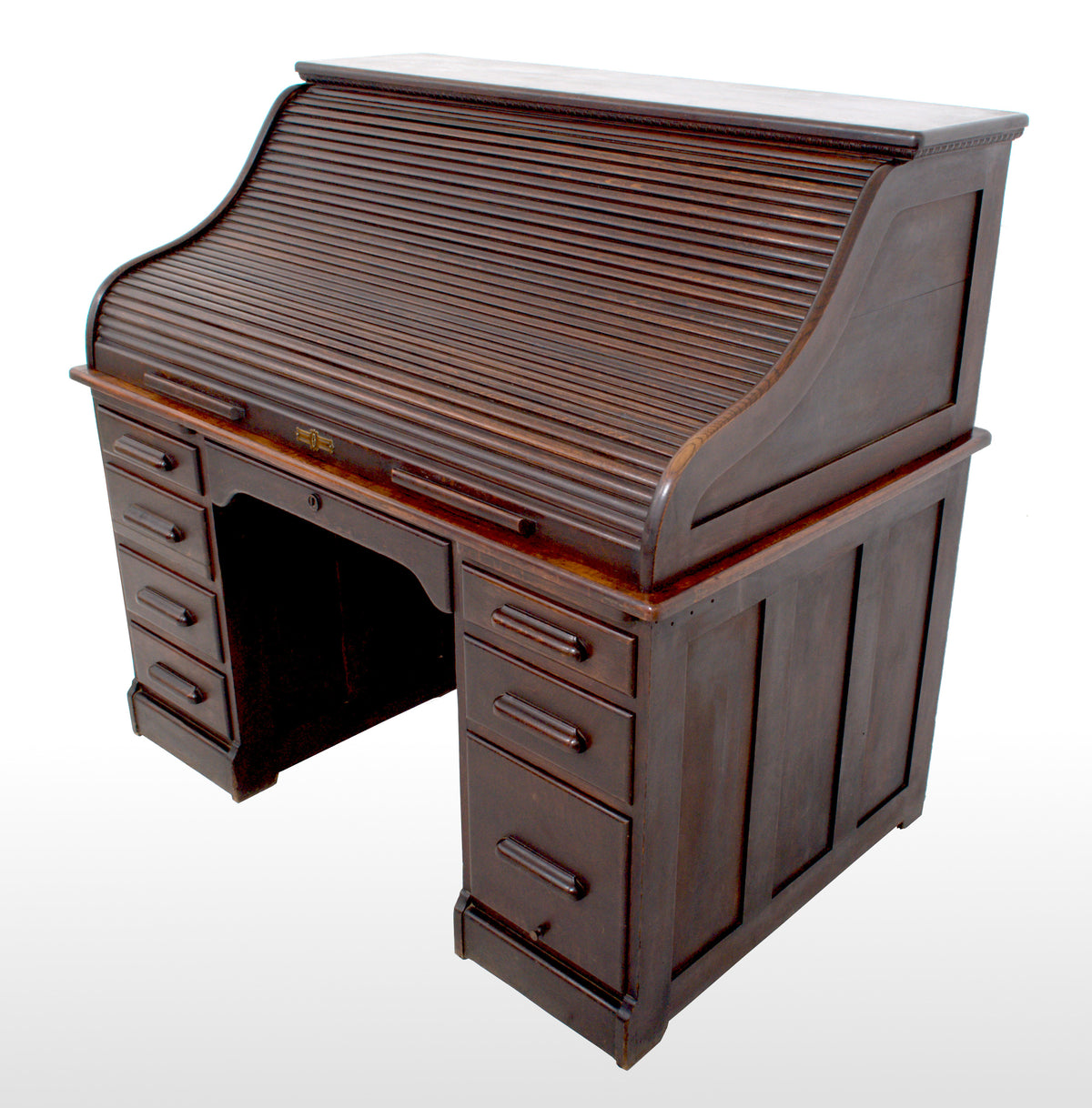 Antique American Victorian Oak Roll Top 'S Curve' Tambor Desk, circa 1880