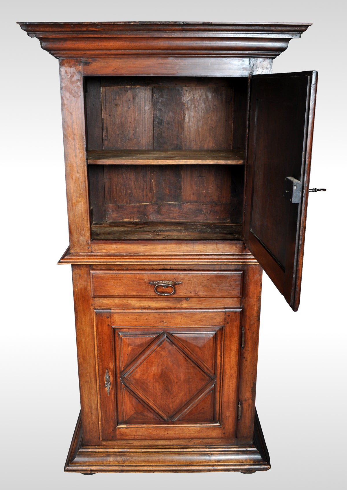 Antique French Louis XIII Walnut Cabinet / Armoire / Bonnetiere, circa 1750
