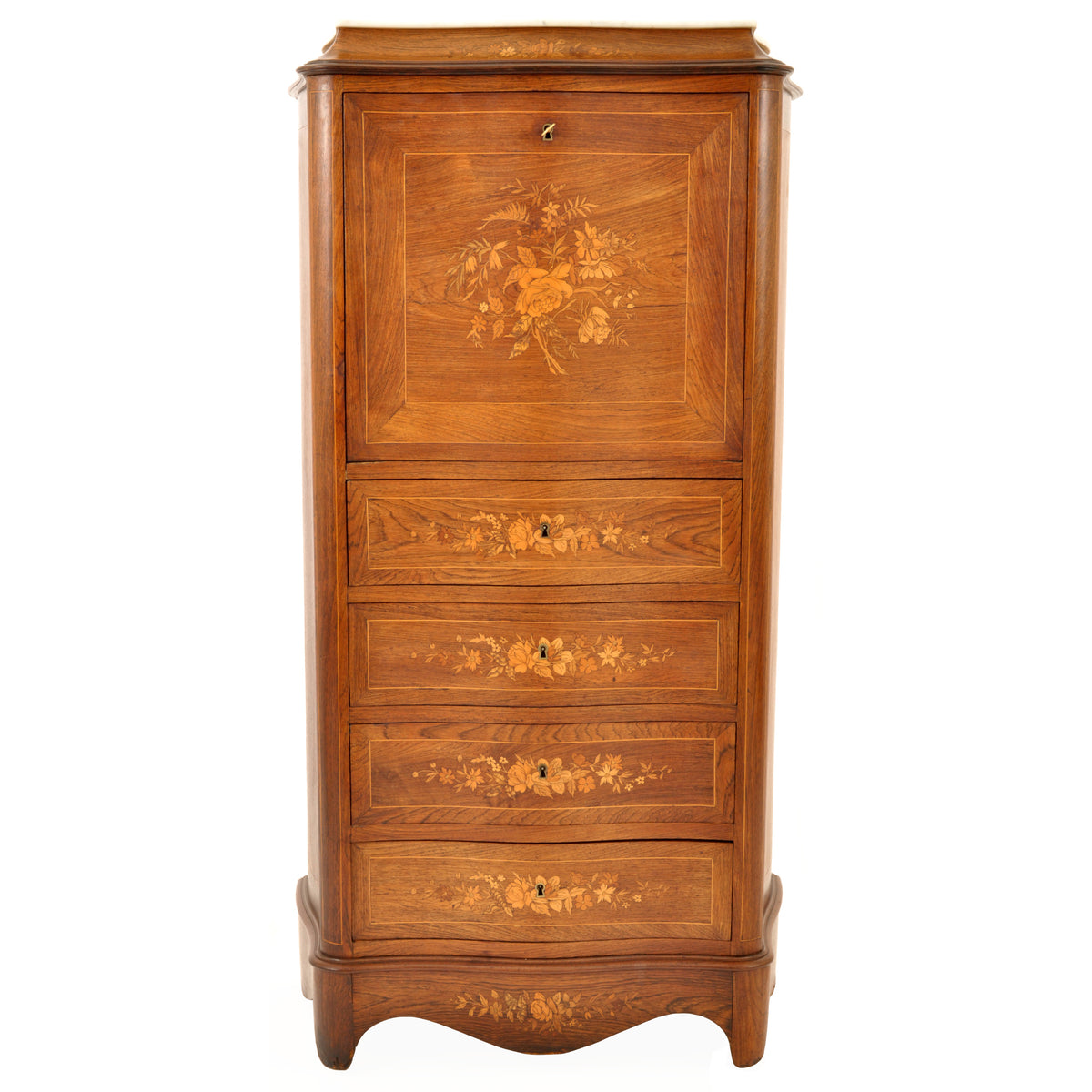 Antique French Louis XVI Inlaid Rosewood Secretaire Abattant Desk Dresser, 1880