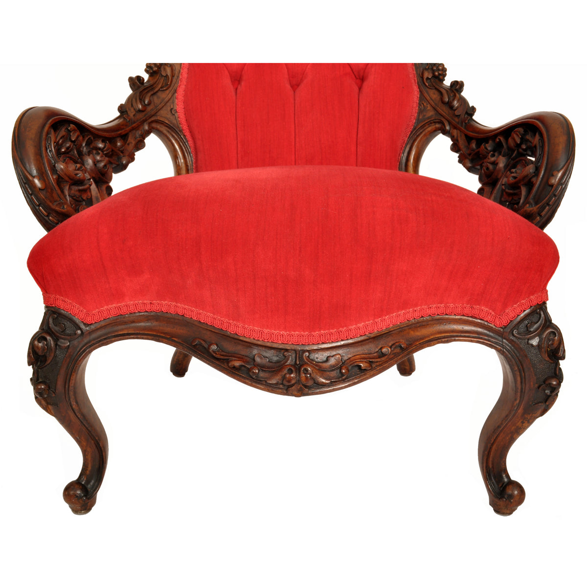 Antique American Laminated & Carved Rococco Armchair, John Belter Meeks NY 1850s