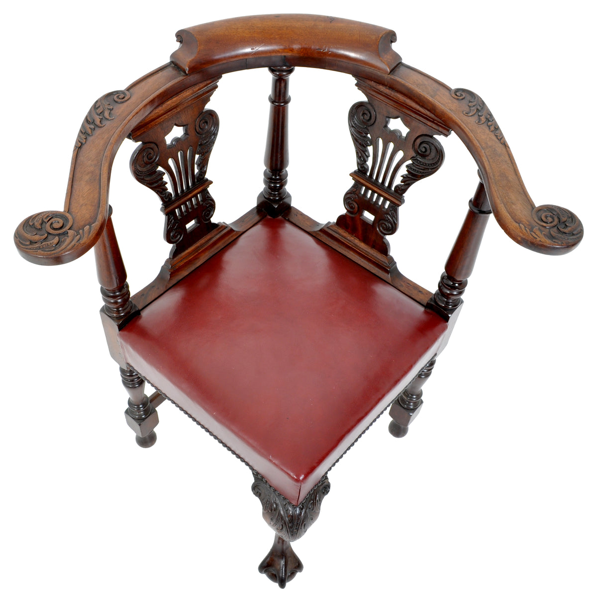 Antique Early Victorian Chippendale Mahogany Carved Corner Chair, circa 1845