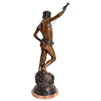 "David Apres le Combat" Antique French Bronze Statue & Marble Column by Antonin Mercie (1845-1916), circa 1880