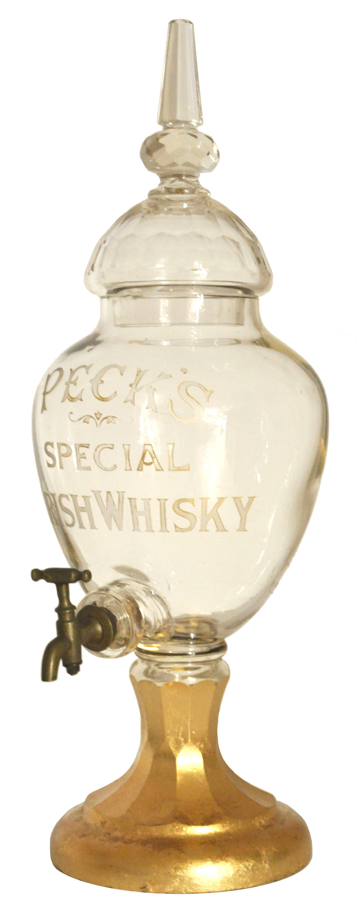 Large Antique Cut Glass Crystal Peck's Irish Whisky Dispenser / Decanter, circa 1870